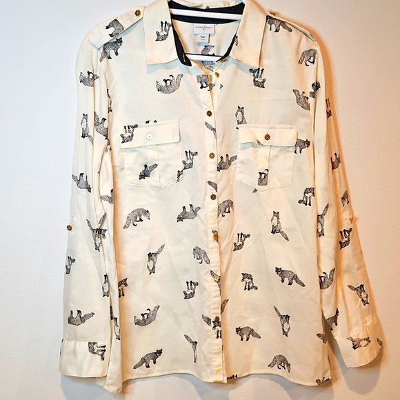 Vintage Jaclyn Smith Button Down Fox Shirt With Gold Button Details. Sz. XL - Picture 1 of 11